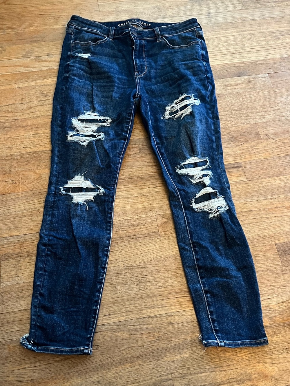 American Eagle Outfitters Dark Blue Distressed Skinny Jeans